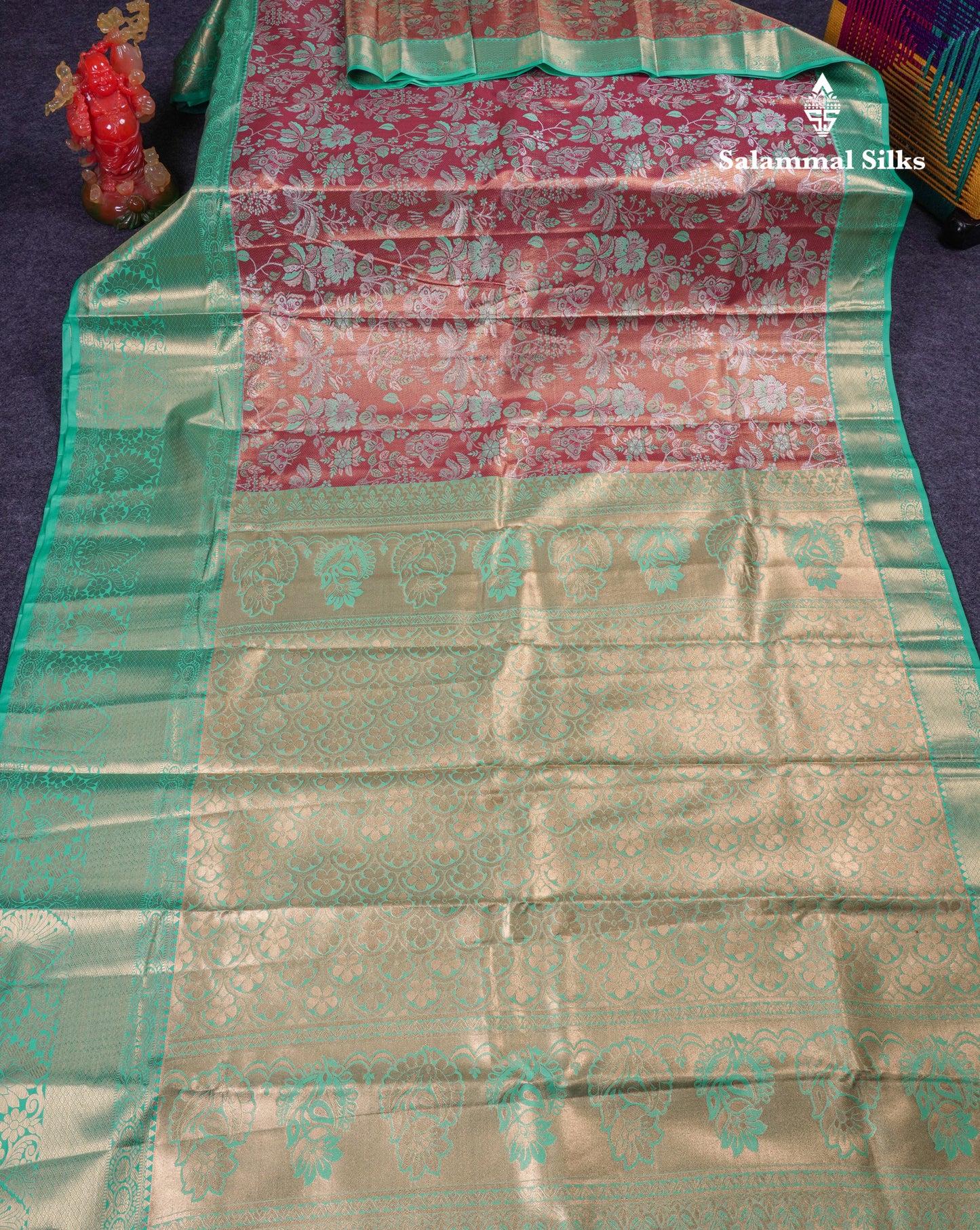 Beautiful Light Orange Tissue Semi Silk Saree With Contrast Rexona Green Traditional Evening Morning Border