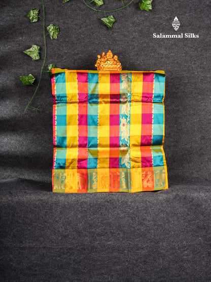 Pure Silk Pattu Pavadai (MultiColour Checks) With Pinkish Orange Blouse 27"