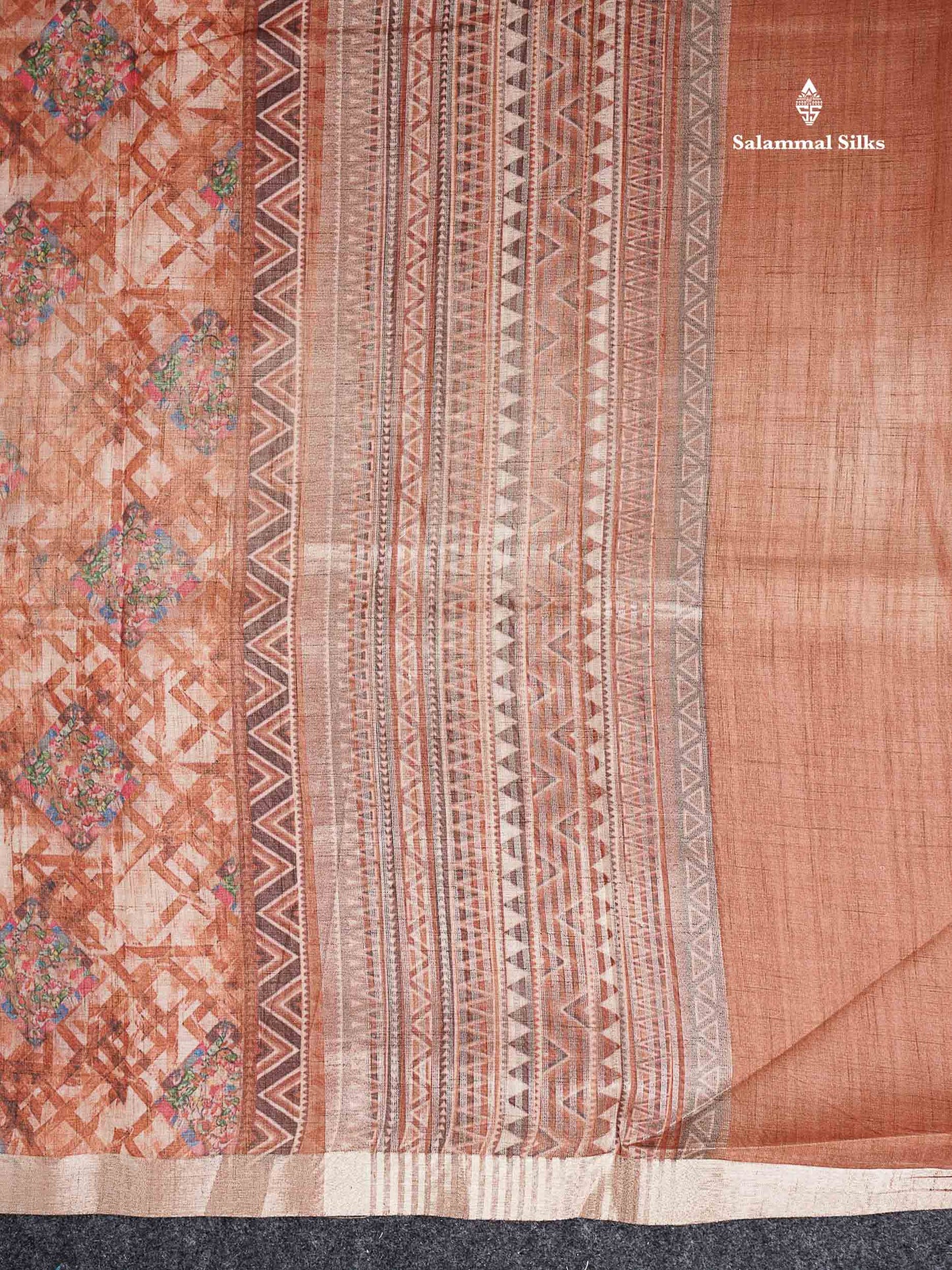 Cotton Mix Saree - Dual Tone Pink Printed Along With Small Ribbon Border
