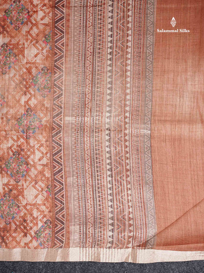 Cotton Mix Saree - Dual Tone Pink Printed Along With Small Ribbon Border