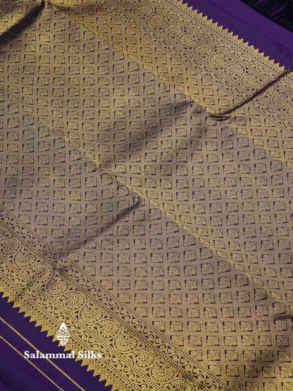 Beautiful Violet Zari Butta Pure Kanjivaram Silk Saree With Traditional Small Border