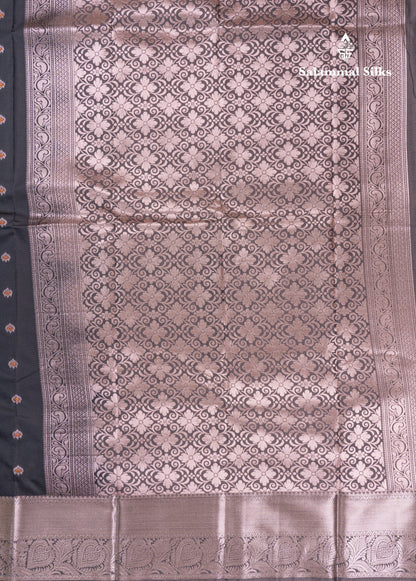 Beautiful Brown Menakari Work Semi Silk Saree With Contrast Grey Border