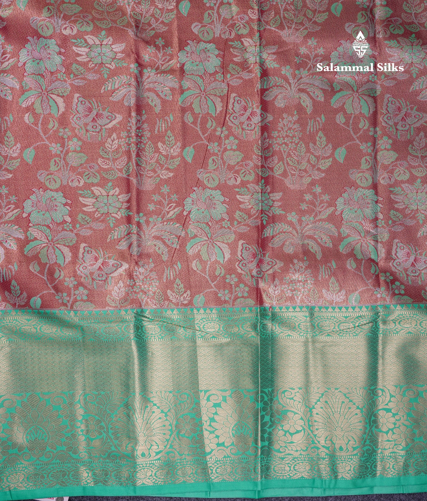 Beautiful Light Orange Tissue Semi Silk Saree With Contrast Rexona Green Traditional Evening Morning Border