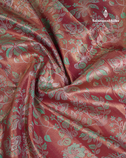 Beautiful Light Orange Tissue Semi Silk Saree With Contrast Rexona Green Traditional Evening Morning Border