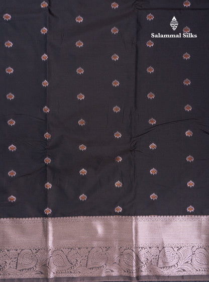 Beautiful Brown Menakari Work Semi Silk Saree With Contrast Grey Border