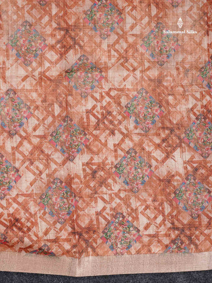 Cotton Mix Saree - Dual Tone Pink Printed Along With Small Ribbon Border