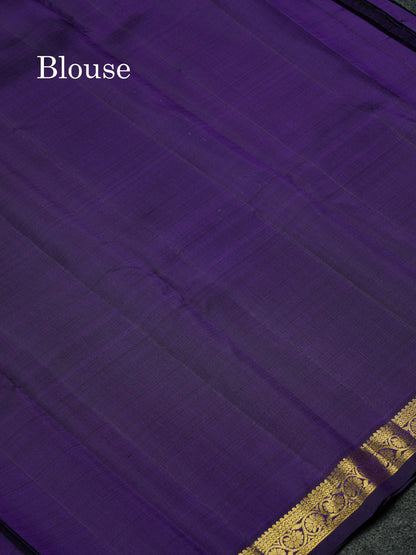 Beautiful Violet Zari Butta Pure Kanjivaram Silk Saree With Traditional Small Border