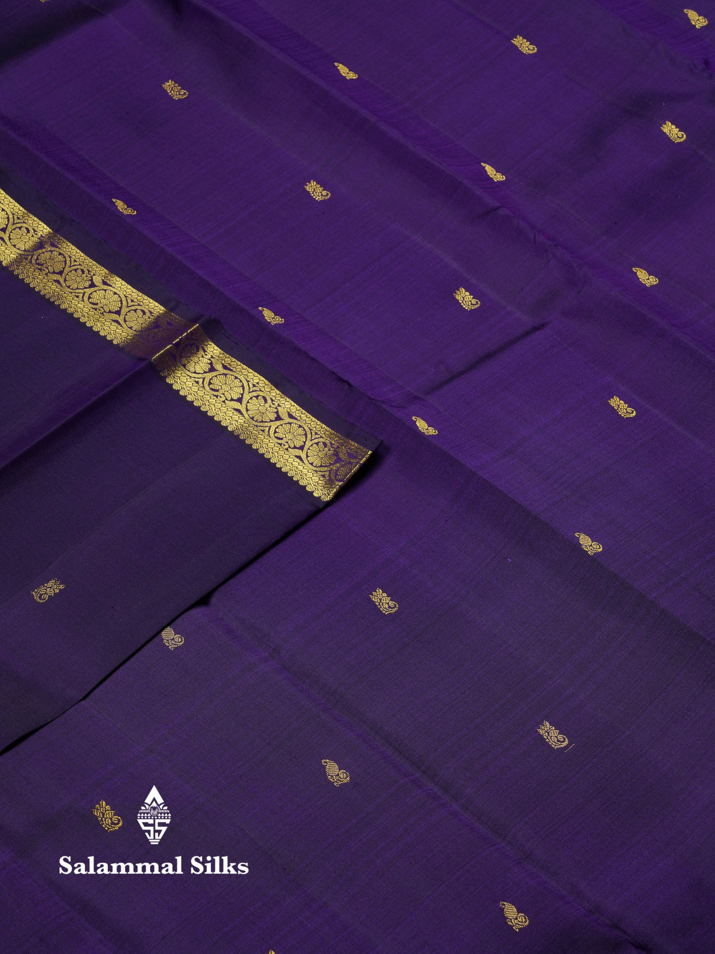 Beautiful Violet Zari Butta Pure Kanjivaram Silk Saree With Traditional Small Border