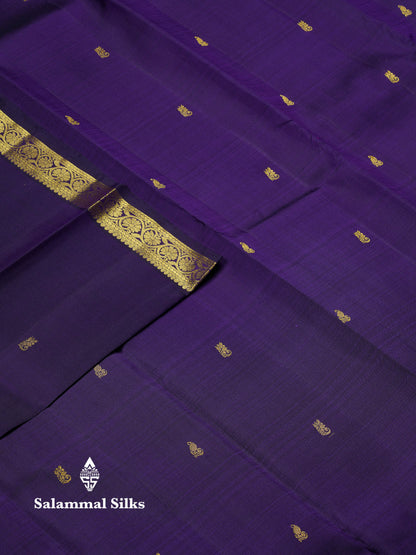 Beautiful Violet Zari Butta Pure Kanjivaram Silk Saree With Traditional Small Border