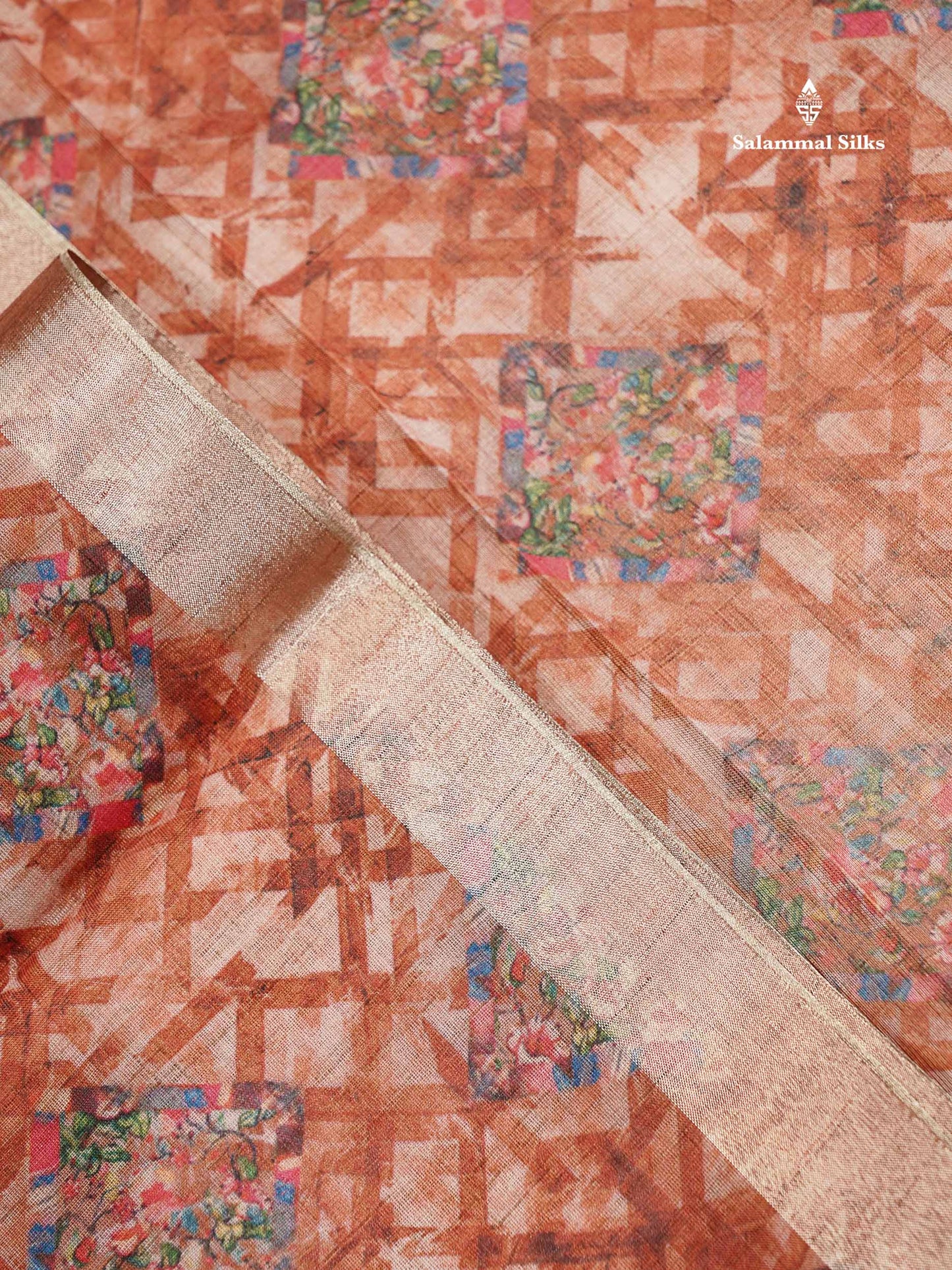 Cotton Mix Saree - Dual Tone Pink Printed Along With Small Ribbon Border
