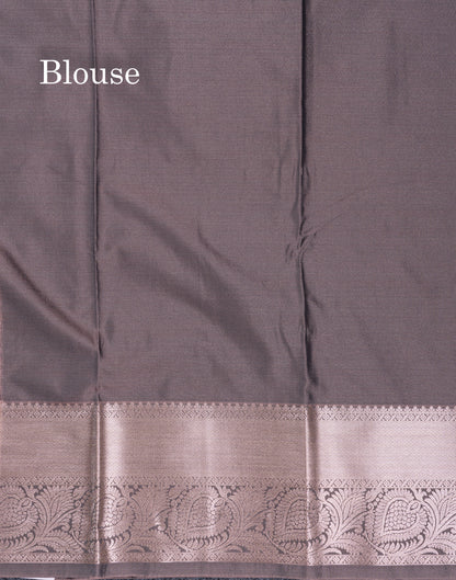 Beautiful Brown Menakari Work Semi Silk Saree With Contrast Grey Border