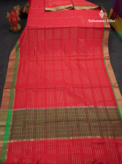 Beautiful Chilly Red Semi Tussar Fancy Saree With Contrast Dual Tone Bottle Green Blouse