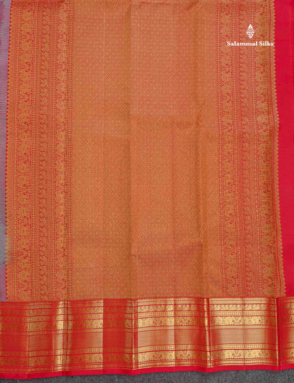 Pure Kanjivaram Silk Saree - Sea Green Colour Body Small Checks With Butta & Chilly Red Traditional Border
