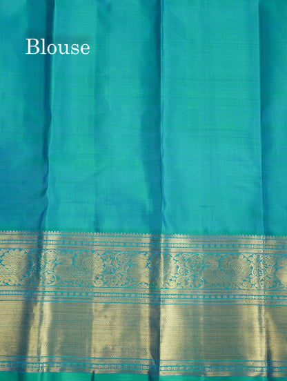 Peacock Green Pure Kanjivaram Silk Saree (2G) Zari With Traditional Self Border