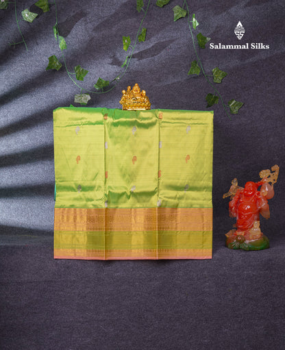 Pure Silk Pattu Pavadai (Parrot Green) With Pink Blouse 35"
