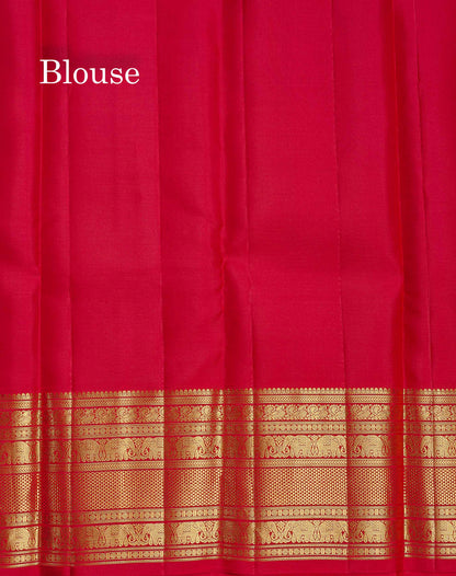 Pure Kanjivaram Silk Saree - Sea Green Colour Body Small Checks With Butta & Chilly Red Traditional Border