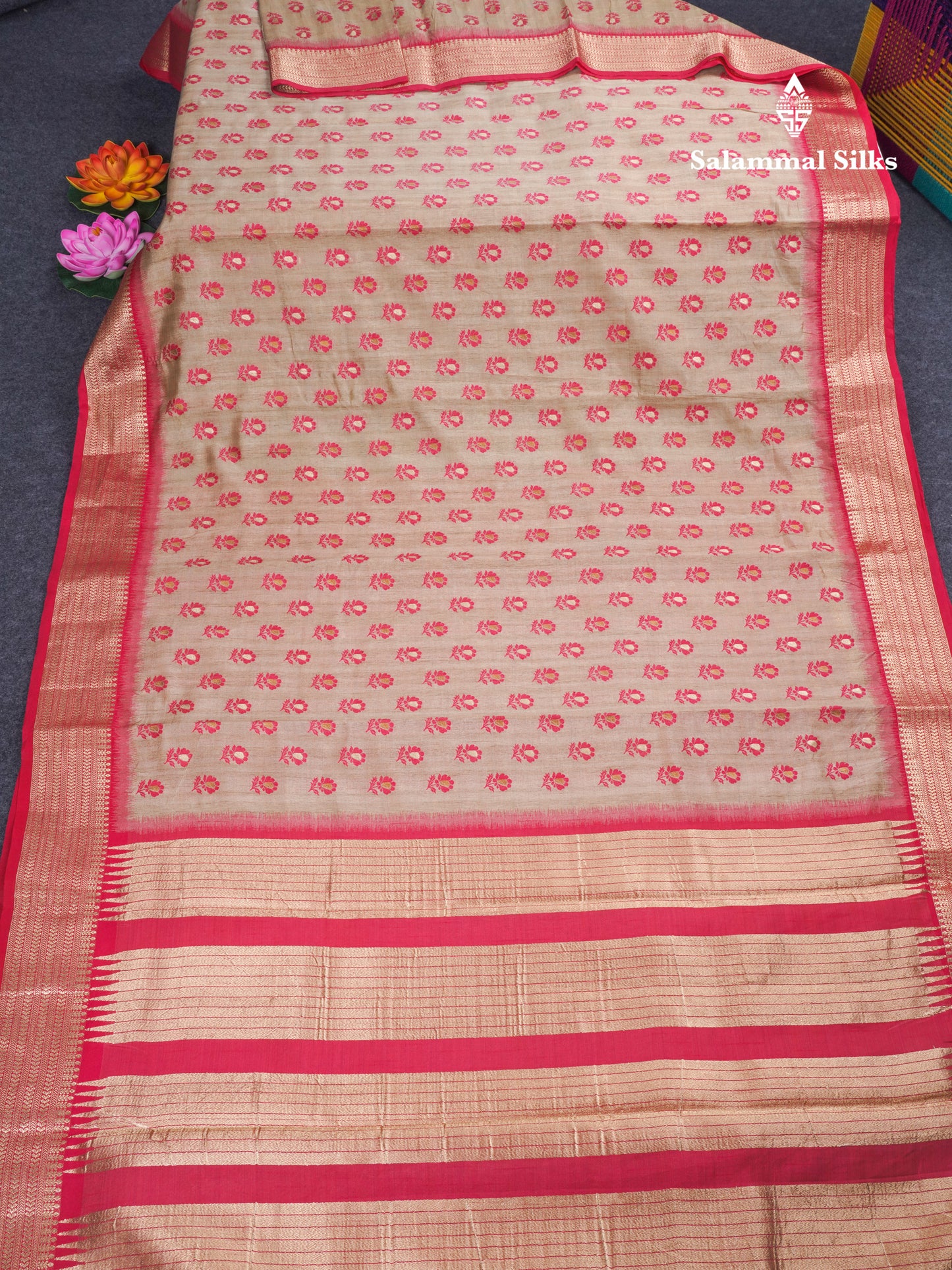 Light Chocolate Colour Semi Tussar Saree With Contrast Yellow Border