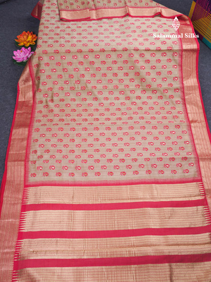 Light Chocolate Colour Semi Tussar Saree With Contrast Yellow Border