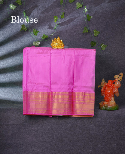 Pure Silk Pattu Pavadai (Parrot Green) With Pink Blouse 35"