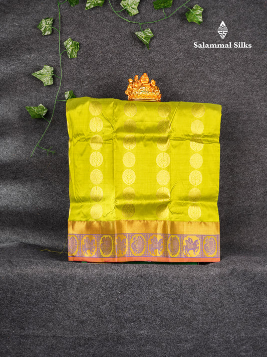 Pure Silk Pattu Pavadai (Yellow Green ) With Majentha Pink Blouse 27"