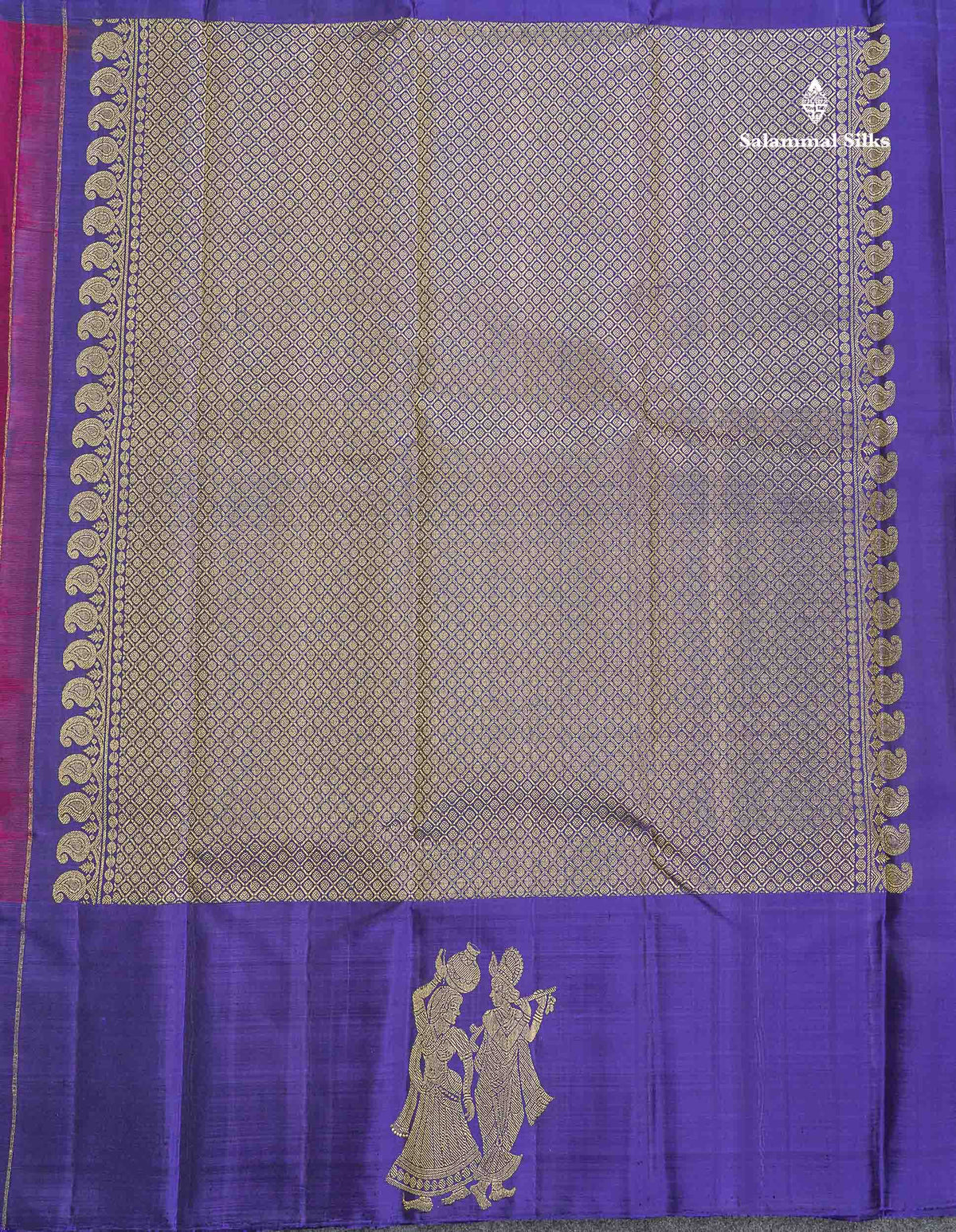 Pure Kanjivaram Silk Saree - Bottle Green Colour Body With Zari Butta & Deep Purple Border