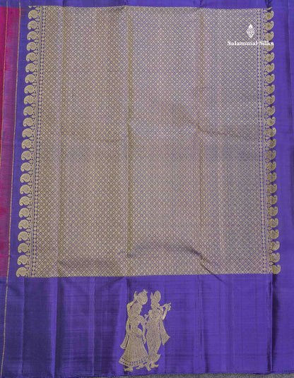 Pure Kanjivaram Silk Saree - Bottle Green Colour Body With Zari Butta & Deep Purple Border