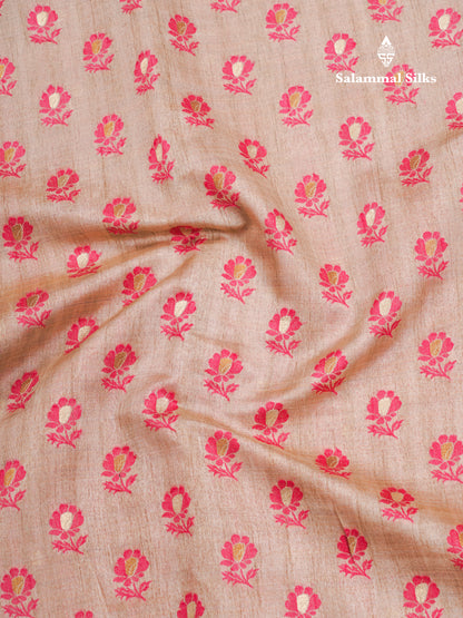 Light Chocolate Colour Semi Tussar Saree With Contrast Yellow Border