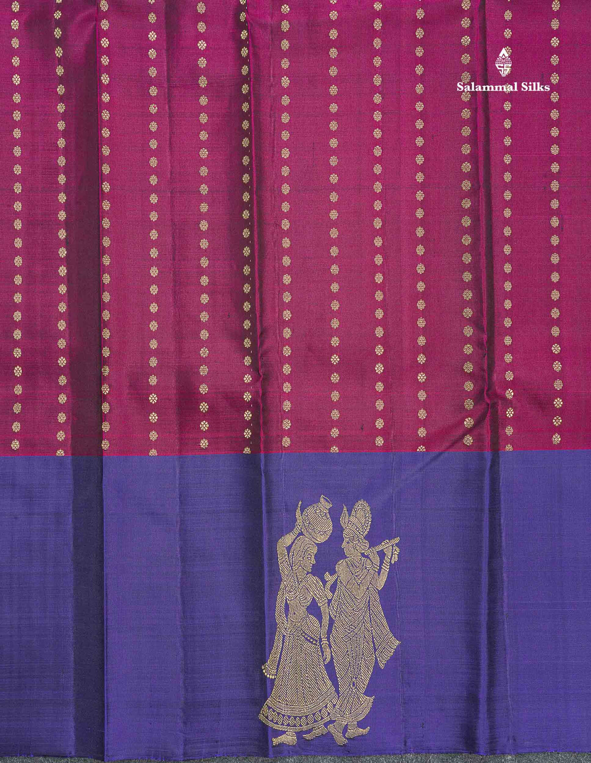 Pure Kanjivaram Silk Saree - Bottle Green Colour Body With Zari Butta & Deep Purple Border