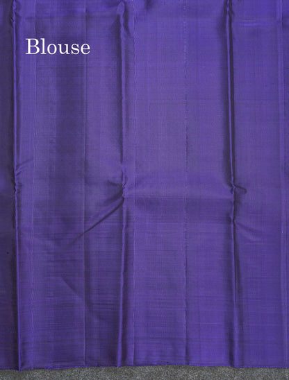 Pure Kanjivaram Silk Saree - Bottle Green Colour Body With Zari Butta & Deep Purple Border