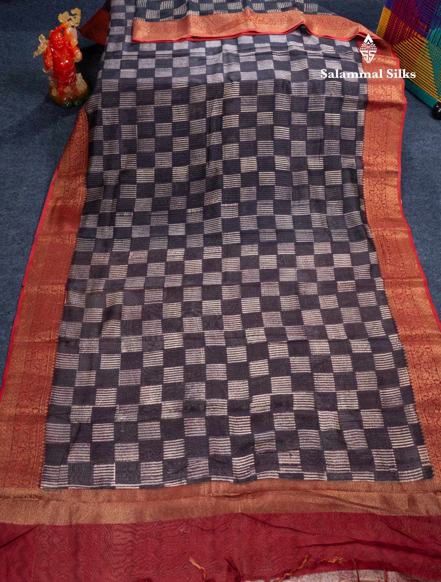 Black Tussar Fancy Saree With Contrast Maroon Border