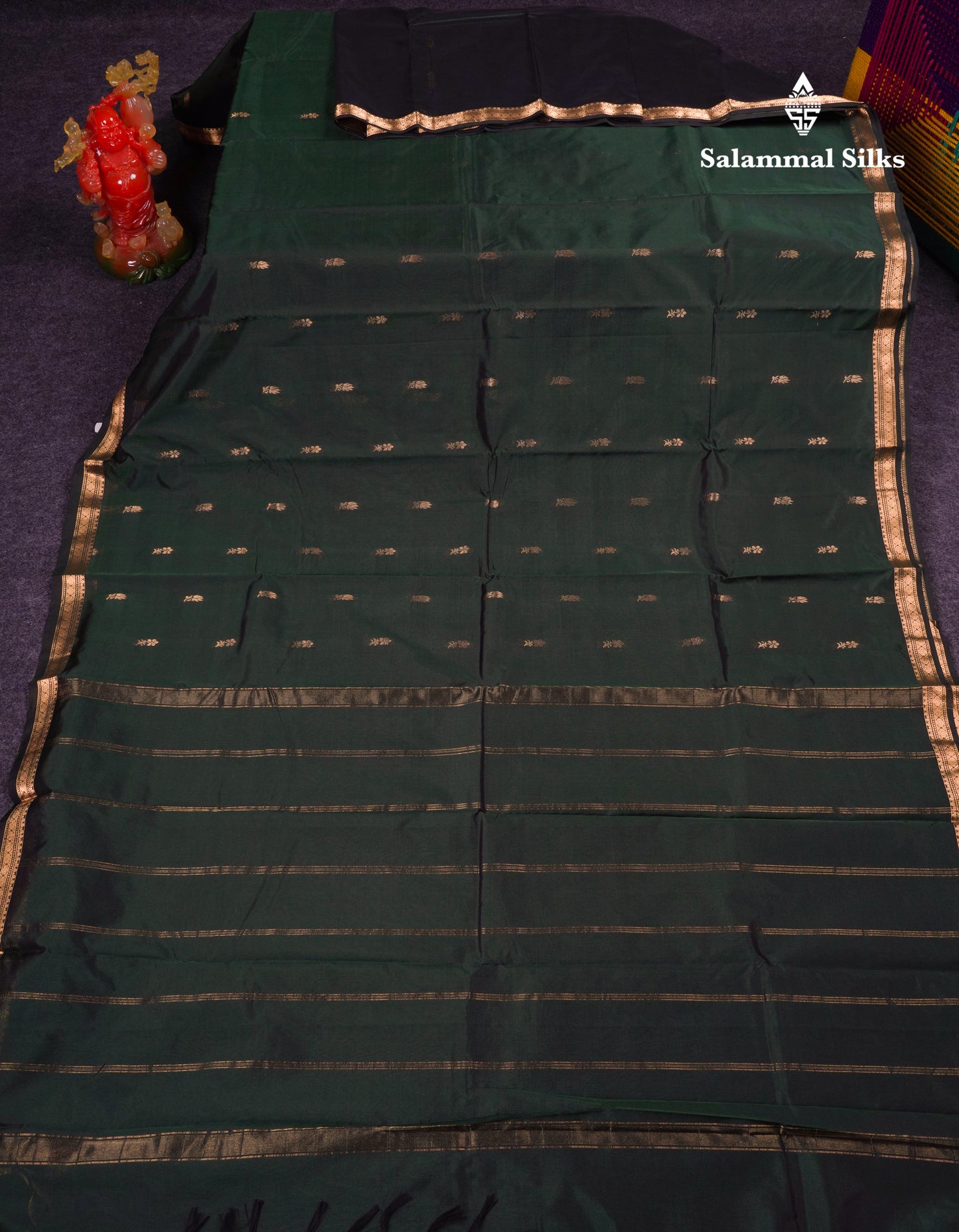 Beautiful Bottle Green Semi Silk Saree With Traditional Small Border