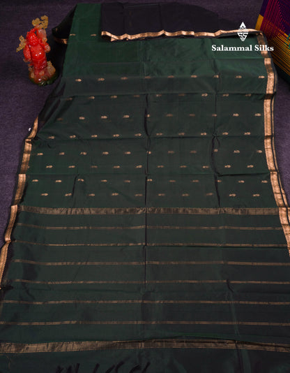 Beautiful Bottle Green Semi Silk Saree With Traditional Small Border