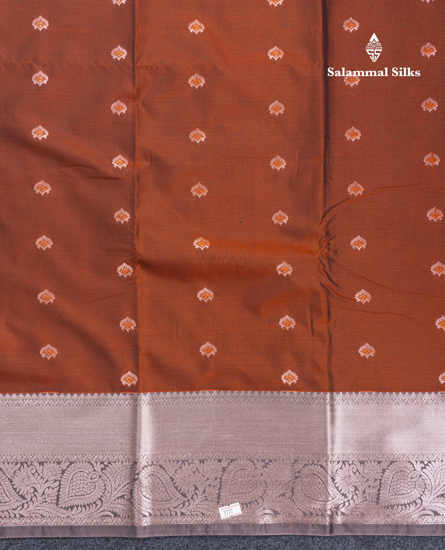 Beautiful Brown Menakari Work Semi Silk Saree With Contrast Grey Border