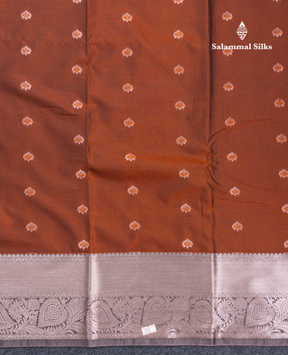Beautiful Brown Menakari Work Semi Silk Saree With Contrast Grey Border