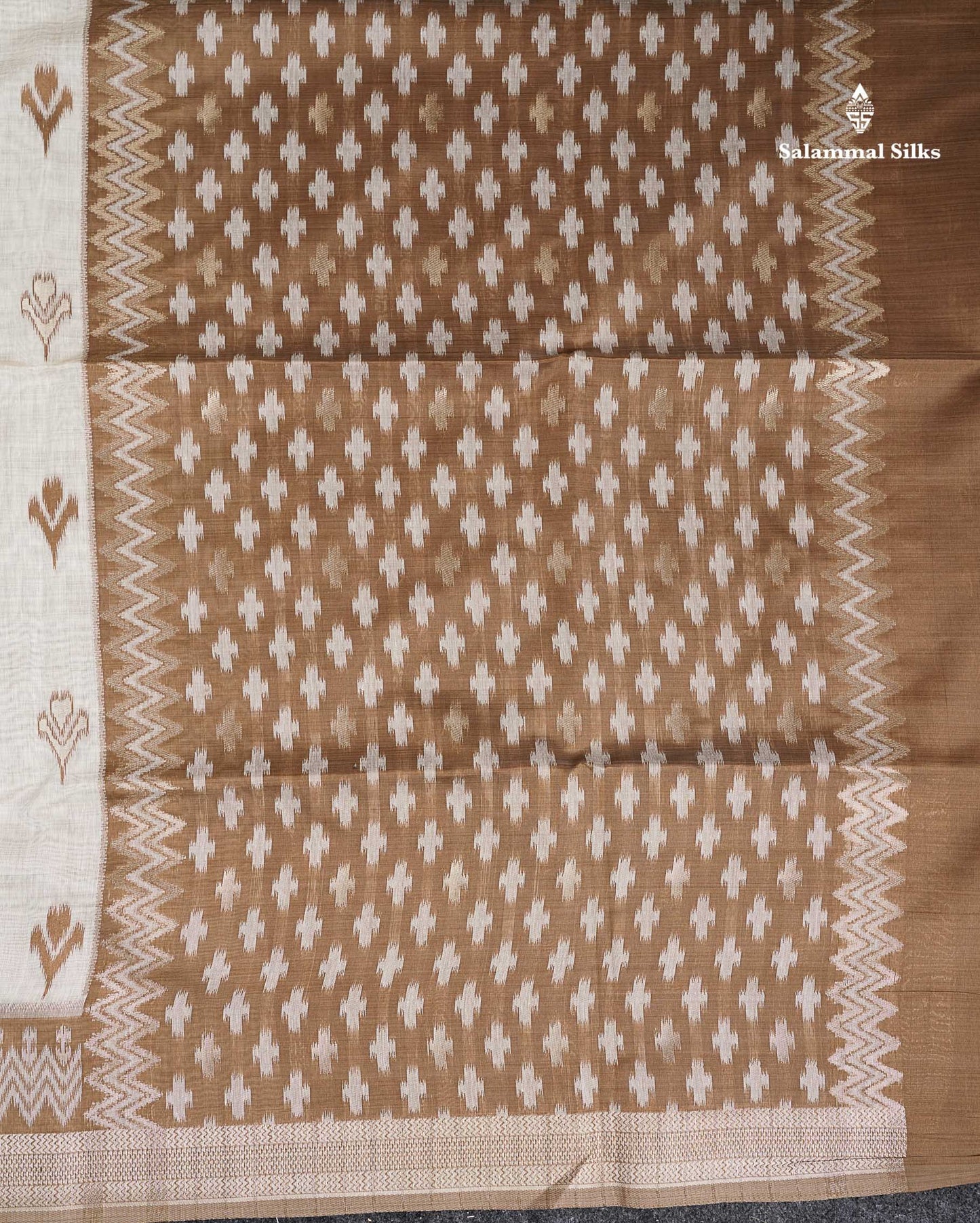 Cotton Mix Saree - Cream Sandal Along With Contrast Brown Fancy Border