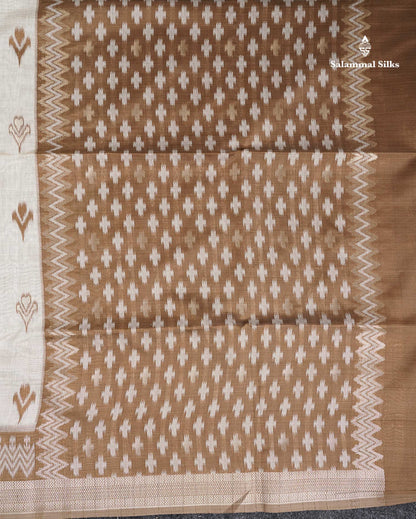 Cotton Mix Saree - Cream Sandal Along With Contrast Brown Fancy Border