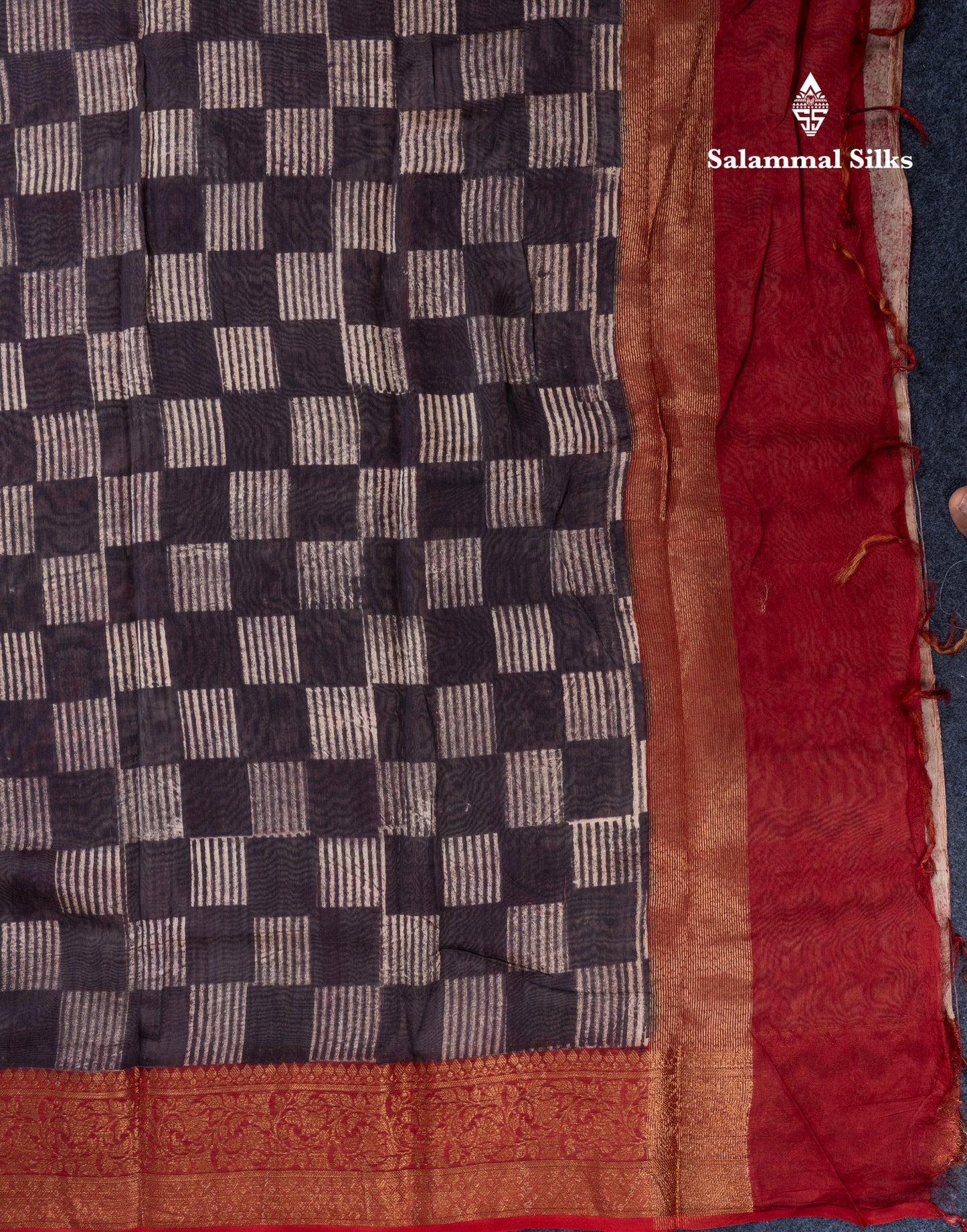 Black Tussar Fancy Saree With Contrast Maroon Border