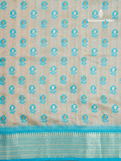 Light Chocolate Colour Semi Tussar Saree With Contrast Yellow Border