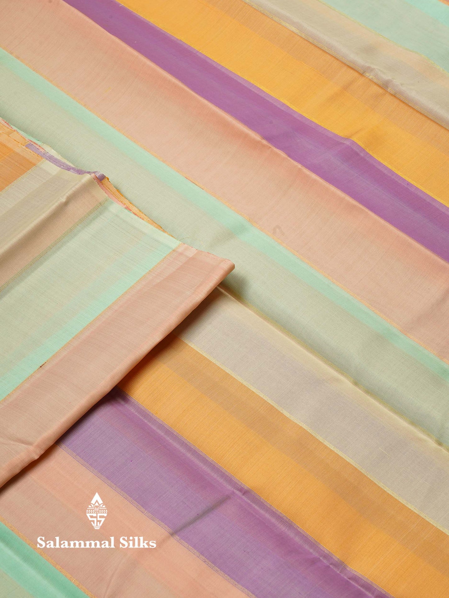 Beautiful Multicolour Kanjivaram Kora Silk Saree With Contrast Cream Sandal Blouse