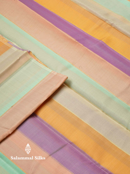 Beautiful Multicolour Kanjivaram Kora Silk Saree With Contrast Cream Sandal Blouse