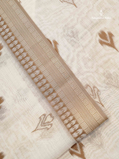 Cotton Mix Saree - Cream Sandal Along With Contrast Brown Fancy Border