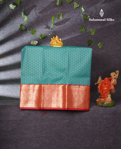 Semi Silk Pattu Pavadai (Dual Tone Green) With Red Blouse 37"