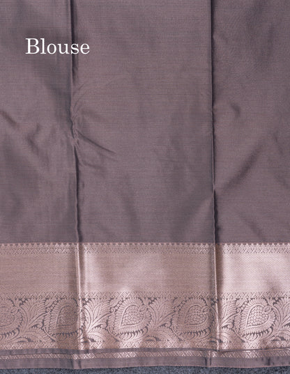 Beautiful Brown Menakari Work Semi Silk Saree With Contrast Grey Border