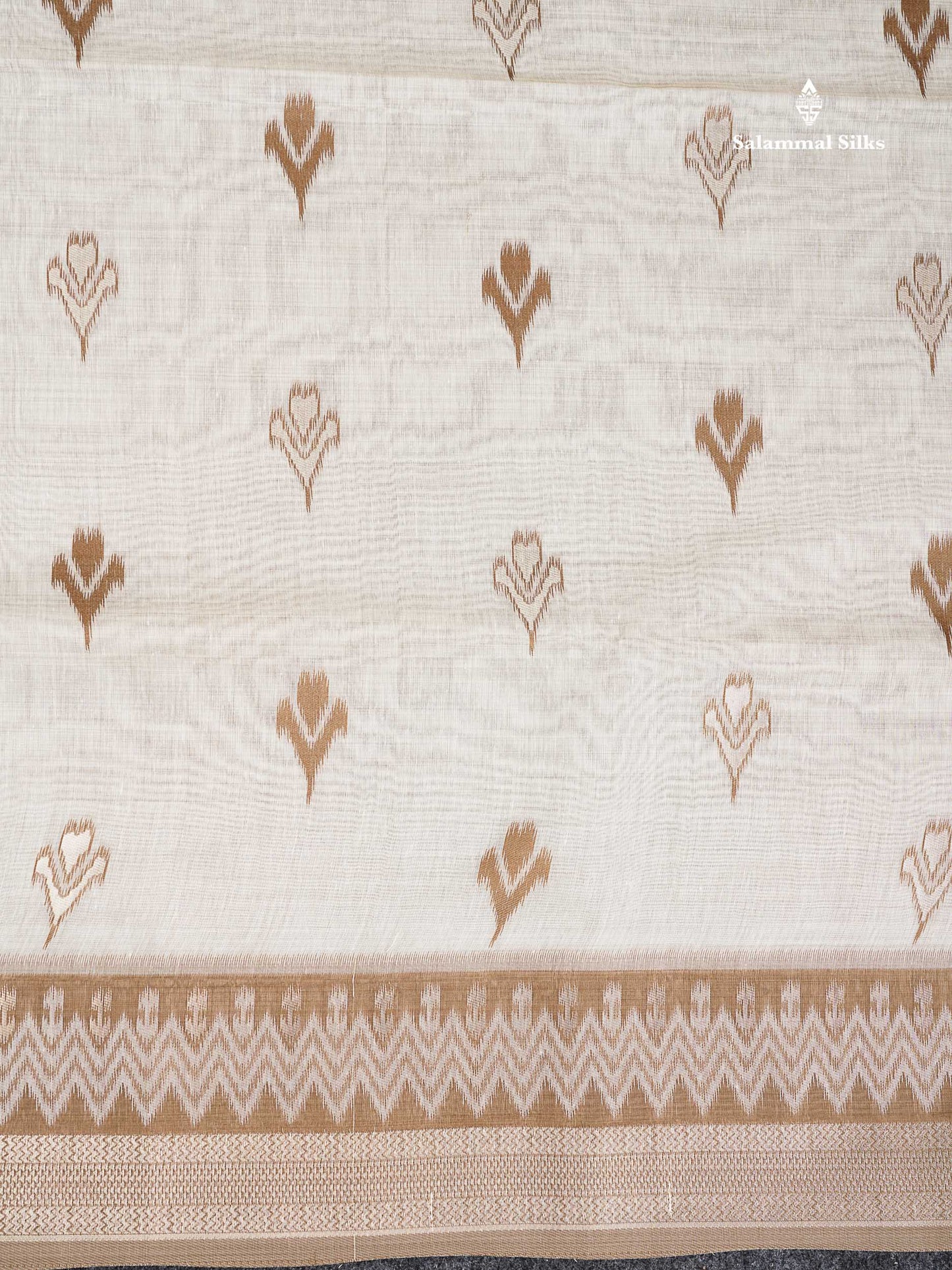 Cotton Mix Saree - Cream Sandal Along With Contrast Brown Fancy Border