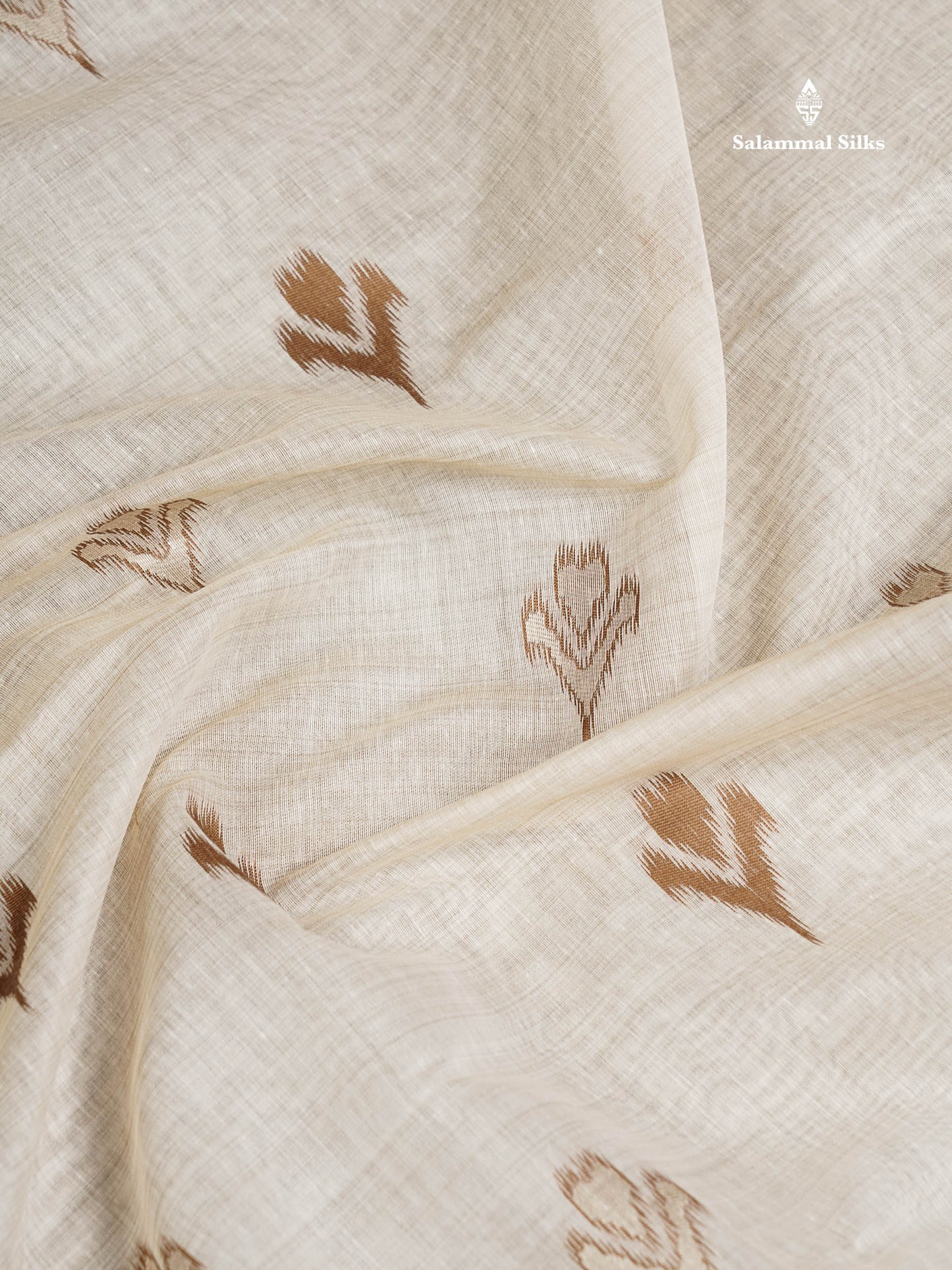 Cotton Mix Saree - Cream Sandal Along With Contrast Brown Fancy Border