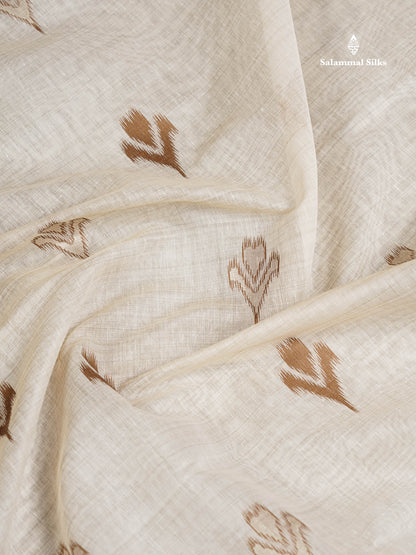 Cotton Mix Saree - Cream Sandal Along With Contrast Brown Fancy Border