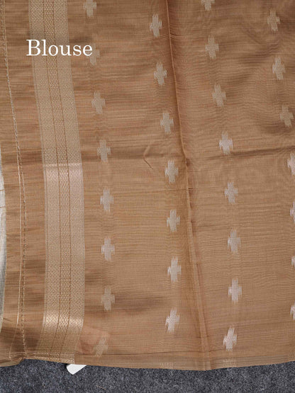 Cotton Mix Saree - Cream Sandal Along With Contrast Brown Fancy Border