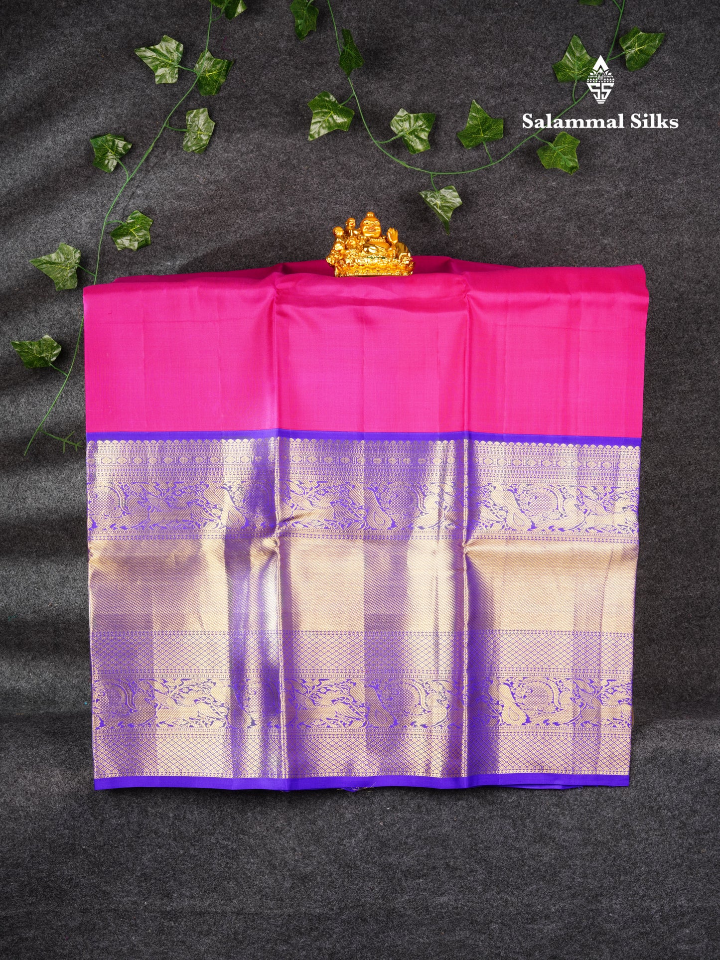 Pure Silk Pattu Pavadai ( Magenta Pink ) With Royal Blue Blouse  44"