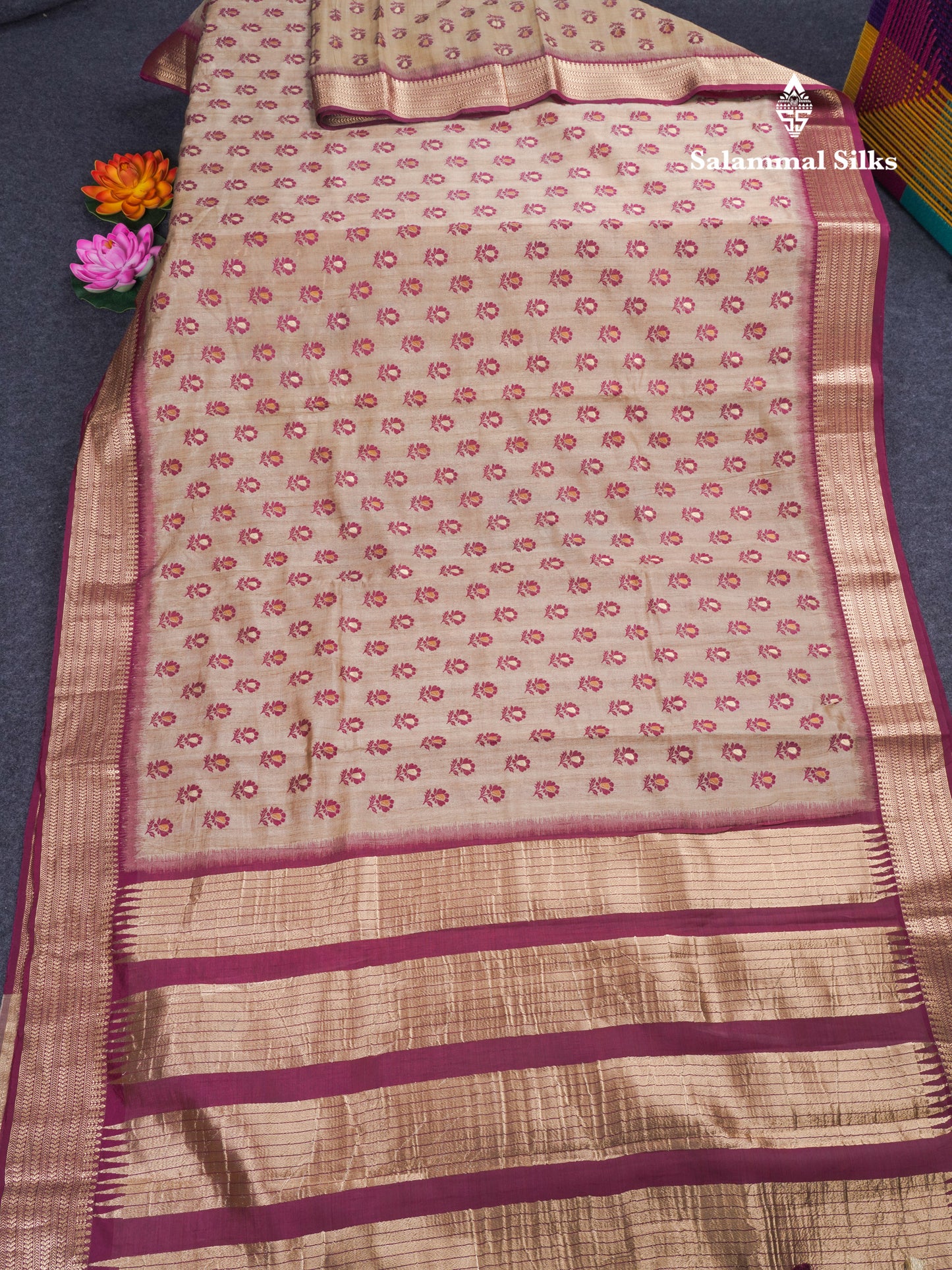 Light Chocolate Colour Semi Tussar Saree With Contrast Yellow Border