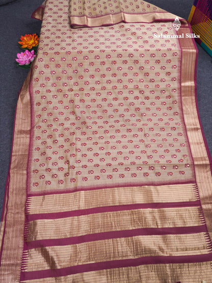 Light Chocolate Colour Semi Tussar Saree With Contrast Yellow Border